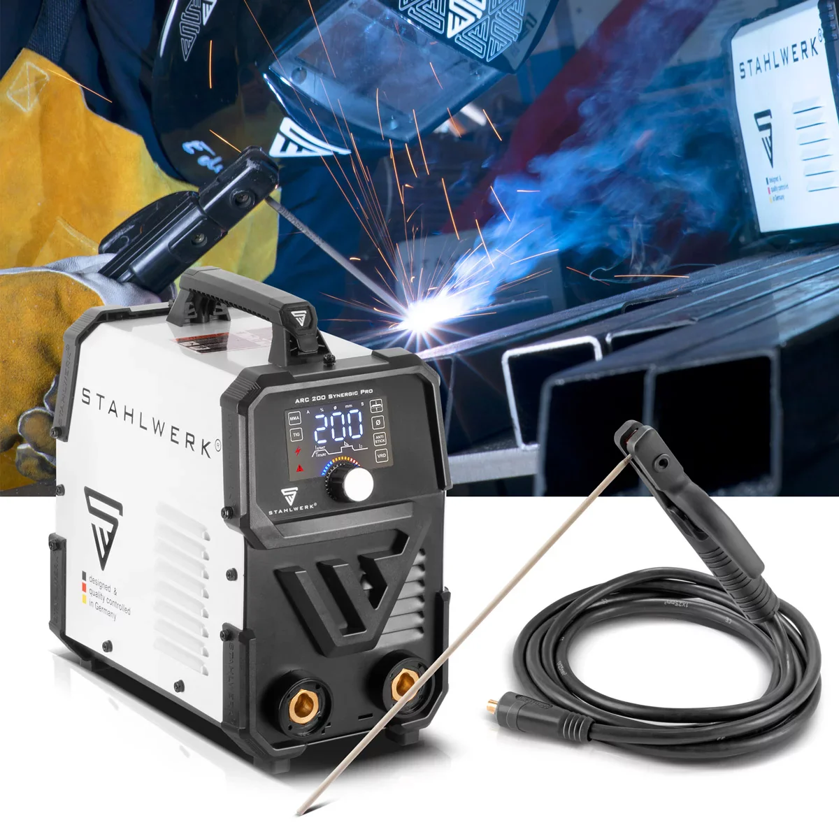 STAHLWERK ARC 200 Synergic Pro Vollausstattung Elektroden-Schweißgerät, vollsynergischer MMA | E-Hand | Lift-TIG Inverter mit 200 Ampere und IGBT Technologie - Image 12