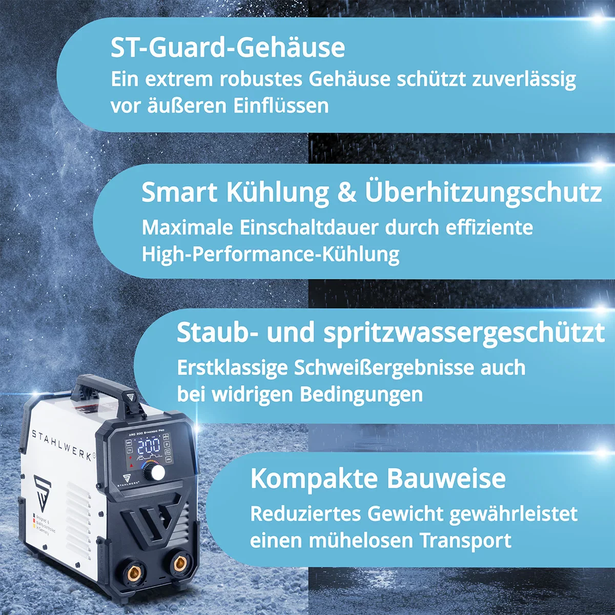 STAHLWERK ARC 200 Synergic Pro Vollausstattung Elektroden-Schweißgerät, vollsynergischer MMA | E-Hand | Lift-TIG Inverter mit 200 Ampere und IGBT Technologie - Image 4