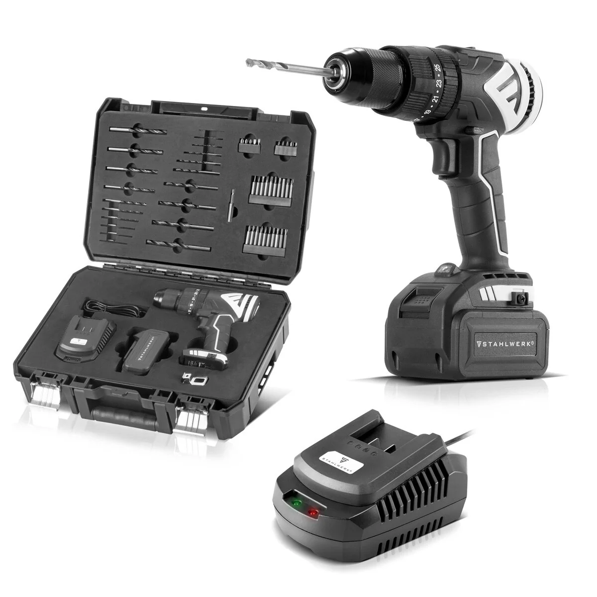 STAHLWERK Akku-Schlagbohrschrauber ASB-20 ST mit 20 Volt-System und Brushless-Technologie Akkuschrauber | Akkubohrer | Bohrschrauber inklusive Akku, Ladegerät, Maschinenkoffer, Bit- und Bohrer-Set - Image 4
