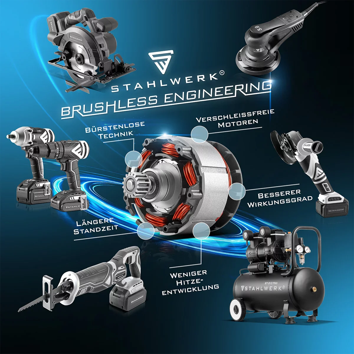STAHLWERK Brushless Akku Winkelschleifer AWS-20 Bürstenlos 20 V/4Ah Akku System, 0 - 7500 min-1, Scheibengrößen 115 mm & 125 mm, inklusive 1 x 4 Ah Akku und Ladegerät - Image 5