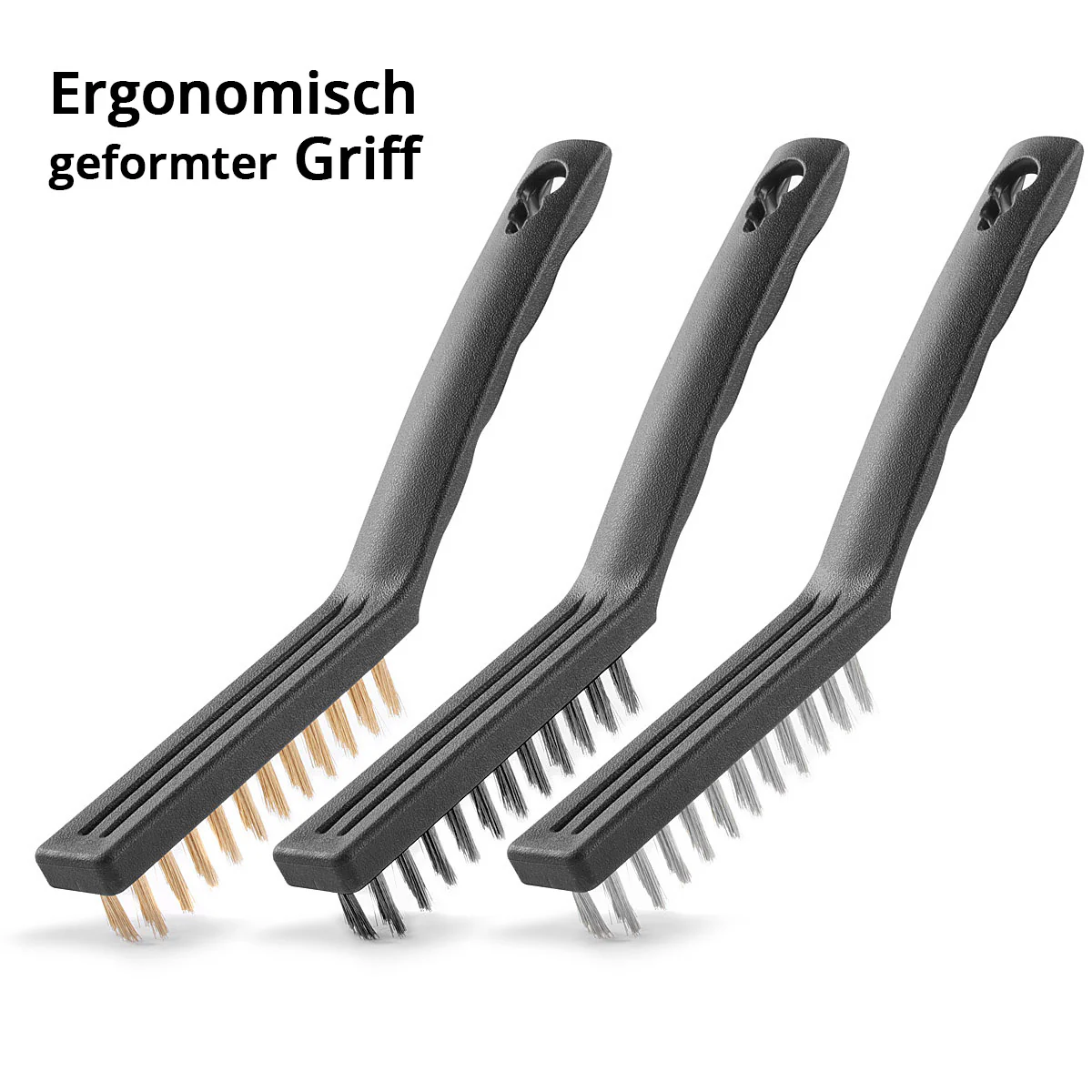 STAHLWERK Drahtbürsten Set 220 mm (9 Zoll) 3-teiliger Bürstensatz aus Messingbürste, Stahlbürste und Nylonbürste zum effektiven Reinigen von Oberflächen - Image 5