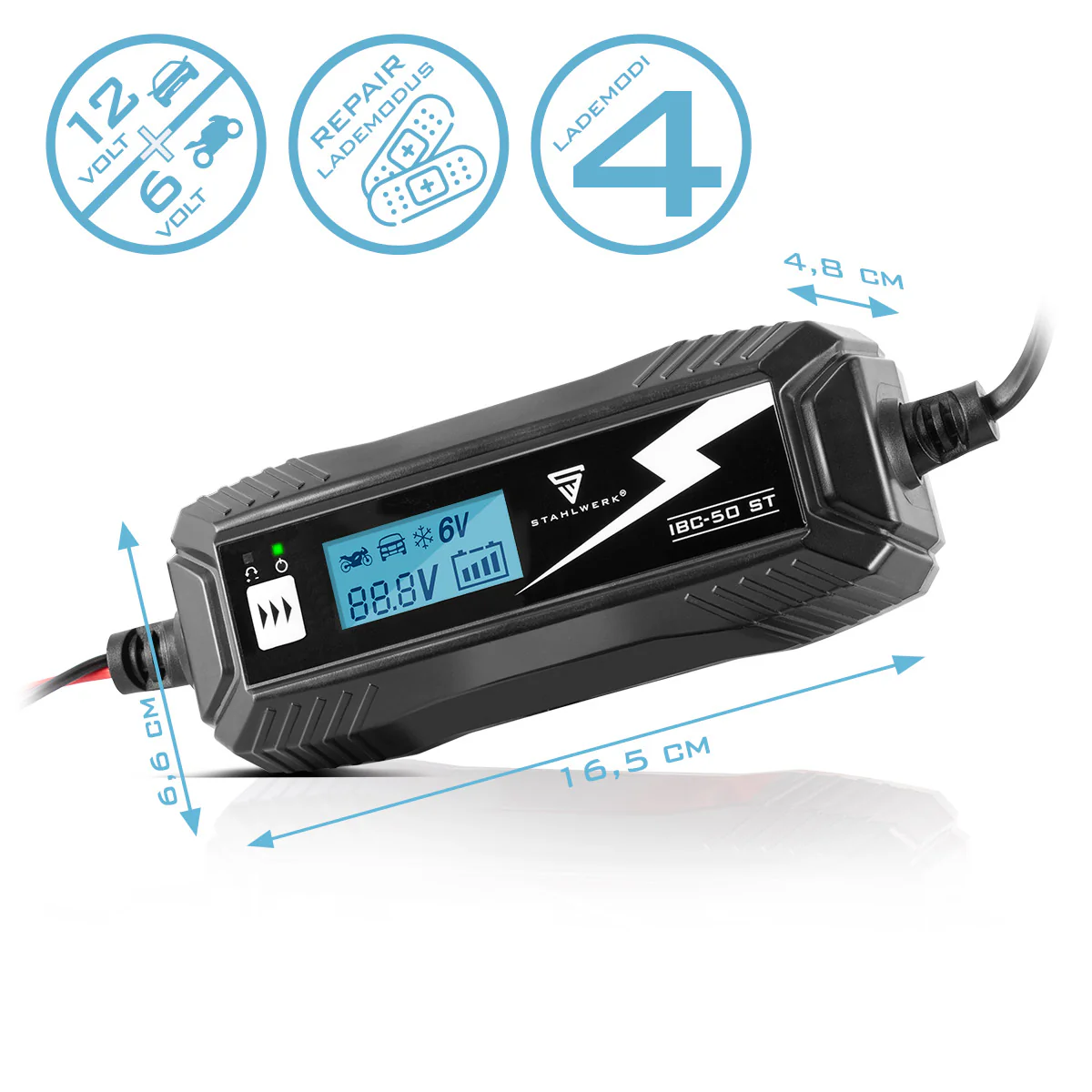 STAHLWERK Batterieladegerät IBC-50 ST mit Mikroprozessor und 4 Lademodi für 6V/12V AGM, VRLA, MF, SLA und GEL-Batterien | Intelligentes Ladegerät für Auto und Motorrad - Image 5