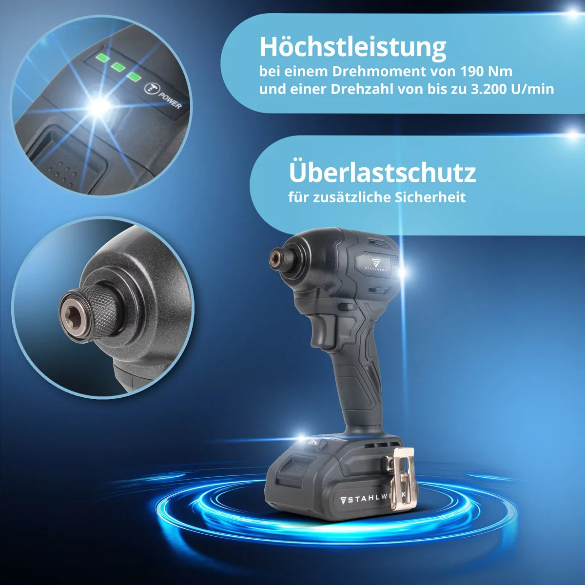 STAHLWERK Akku-Schlagschrauber ADS-190 ST | 20 Volt-System | Akkuschrauber mit Brushless-Technologie | Drehschlagschrauber 190 Nm | Inklusive Akku und Ladegerät | 1/4" Hex-Bithalter - Image 4