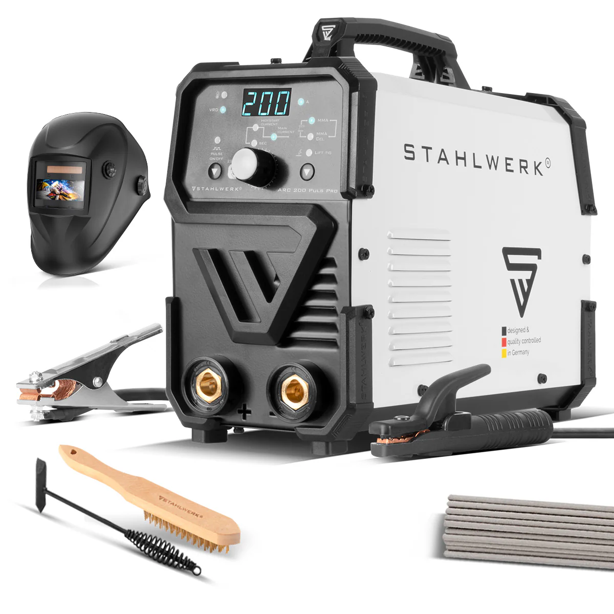 STAHLWERK ARC 200 Puls Pro Vollausstattung Elektroden-Schweißgerät, kompakter MMA | E-Hand | Lift-TIG Inverter mit 200 Ampere, IGBT Technologie und Puls-Funktion - Image 3