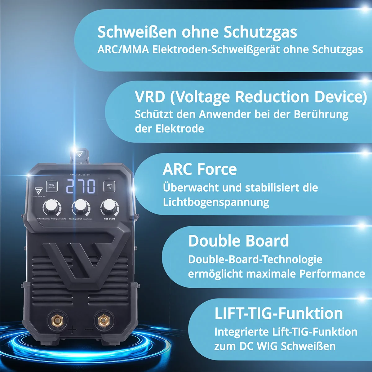 STAHLWERK ARC 270 ST Vollausstattung IGBT- Schweißgerät DC MMA / E-Hand Welder, Lift-TIG Funktion mit echten 270 Ampere sehr kompakt, 400V, weiß - Image 5