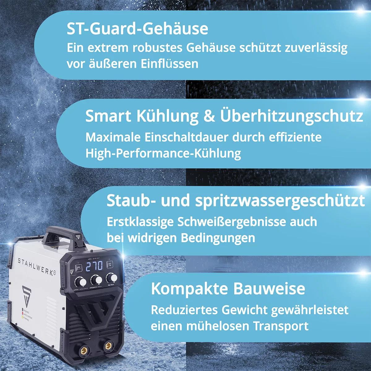STAHLWERK ARC 270 ST Vollausstattung IGBT- Schweißgerät DC MMA / E-Hand Welder, Lift-TIG Funktion mit echten 270 Ampere sehr kompakt, 400V, weiß - Image 7