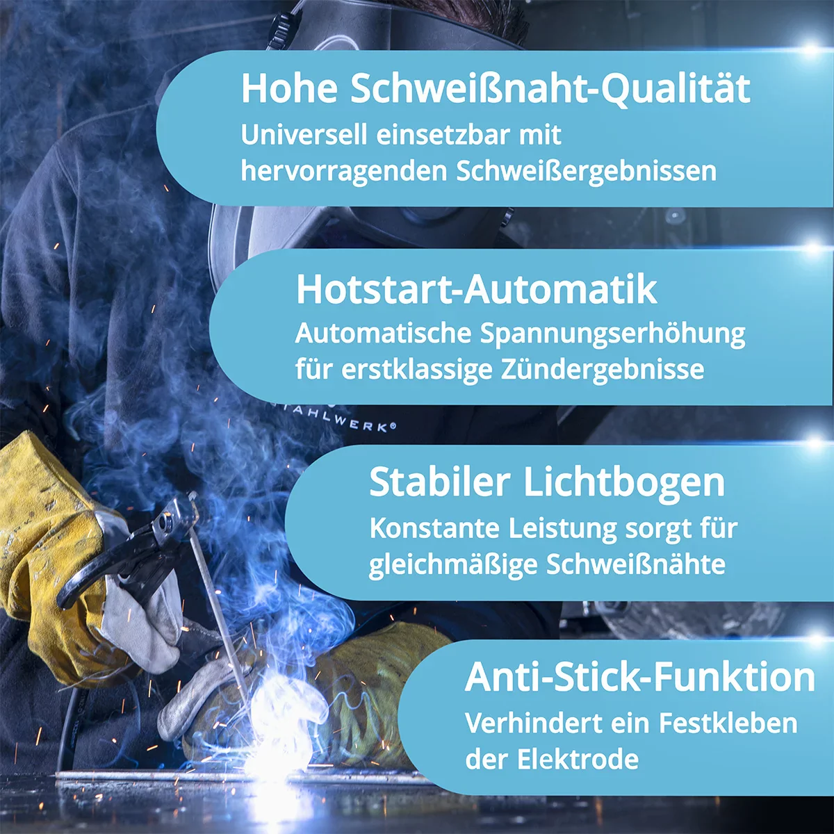 STAHLWERK ARC 270 ST Vollausstattung IGBT- Schweißgerät DC MMA / E-Hand Welder, Lift-TIG Funktion mit echten 270 Ampere sehr kompakt, 400V, weiß - Image 8