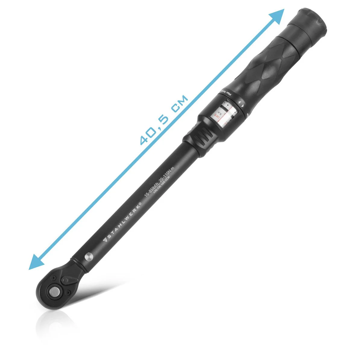 STAHLWERK Drehmomentschlüssel TWS-110 ST 20-110 Nm 3/8“ Umschaltknarre | Ratschenschlüssel | Ratsche | Knarre mit Mikrometerskala inklusive Verlängerungsstange, 1/2“ und 1/4“ Adapter - Image 8