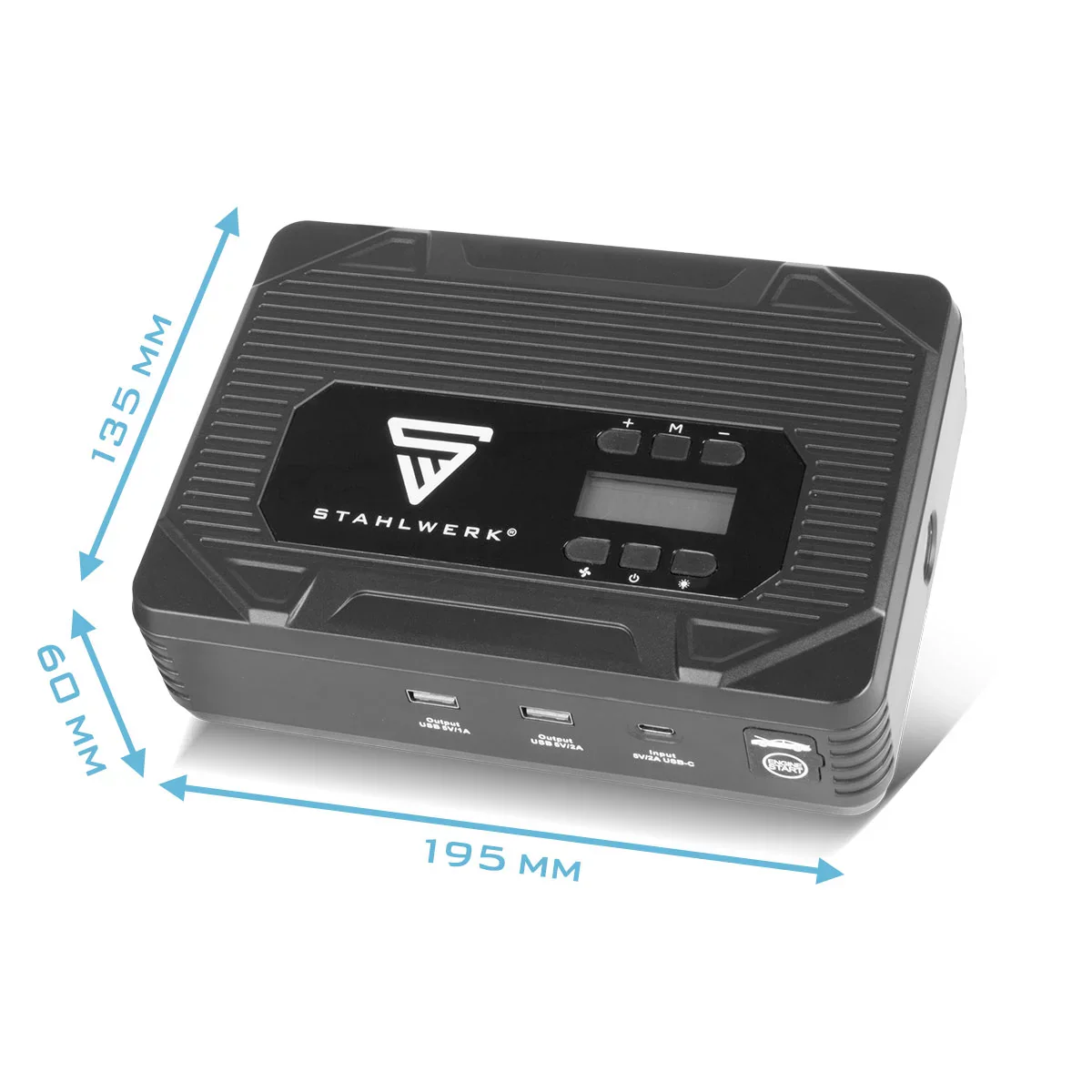 STAHLWERK PB-1400 ST | Powerbank Starthilfe 400 A, 14.000 mAh | Für Benzin- und Dieselmotoren | Mobiler Kompressor mit 3,5 bar Arbeitsdruck und LED-Leuchte | USB-Ladegerät und Starthilfe in einem - Image 7