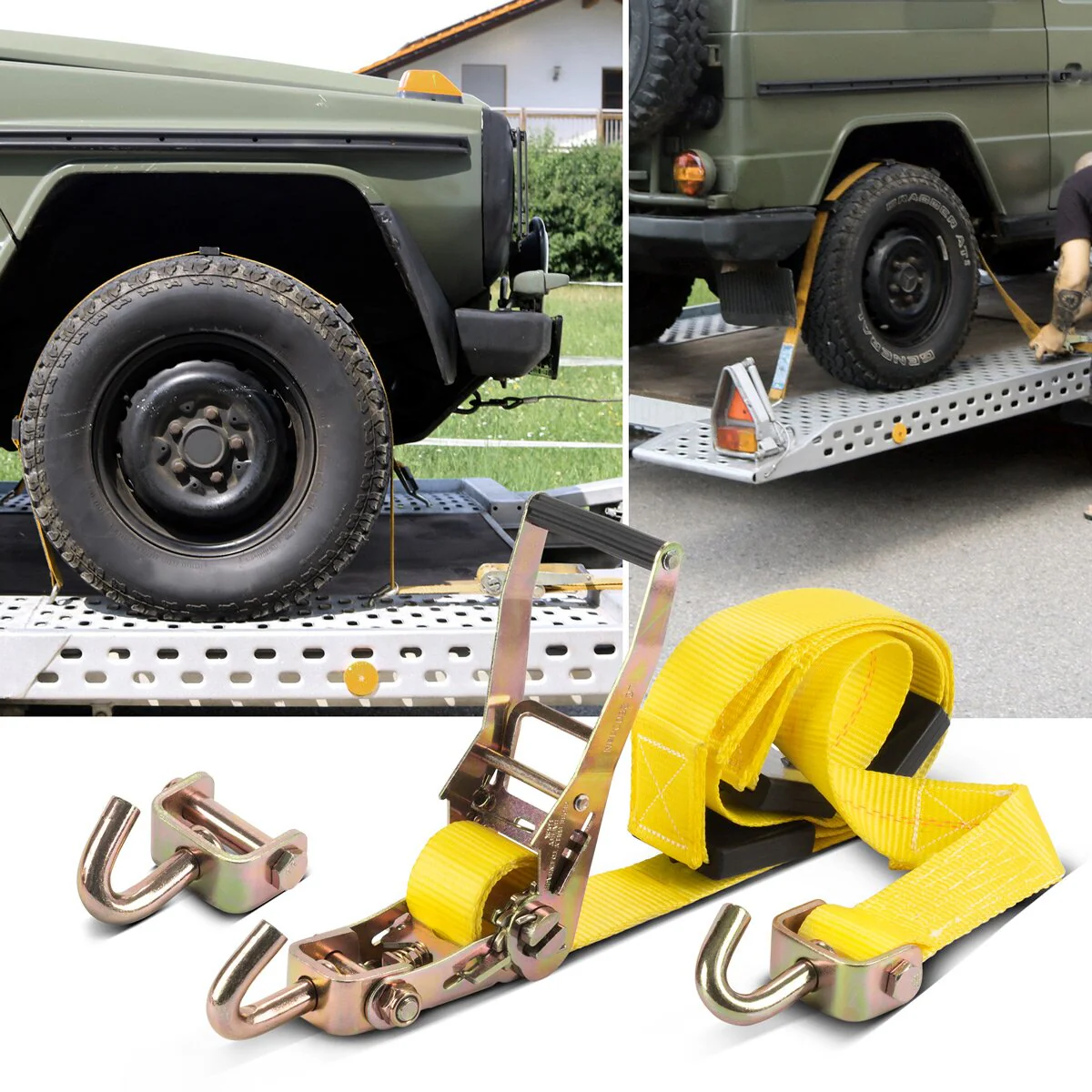STAHLWERK Radsicherung TRS-50 ST 2er Set 3 m x 50 mm 2.250 kg Reifen-Ratschengurt | Spanngurt | Zurrgurt | Transportgurt | Reifengurt | Kfz Radspanngurt mit Ratschen-Funktion für den Autotransport - Image 13